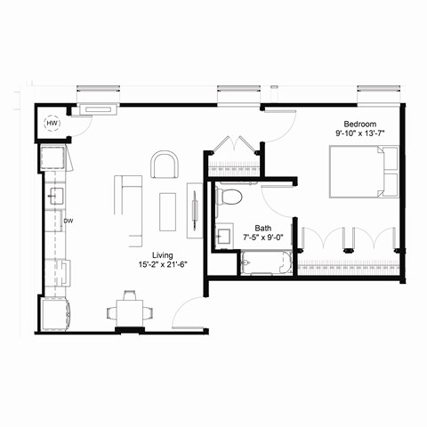 A4 ADA Floor Plan at The Jones Tower at the Collective, Pittsburgh Pennsylvania